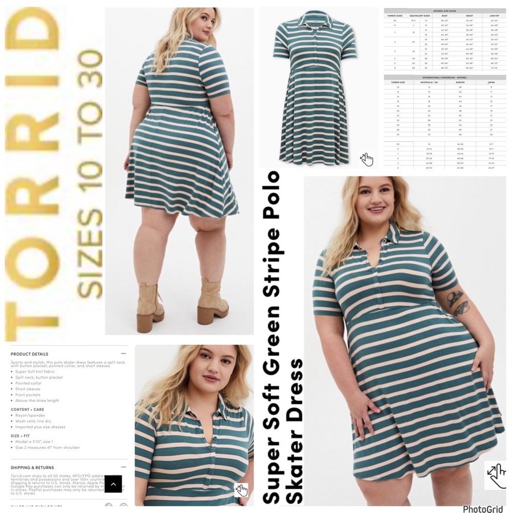 Torrid 1 plus size super soft knit striped polo skater dress